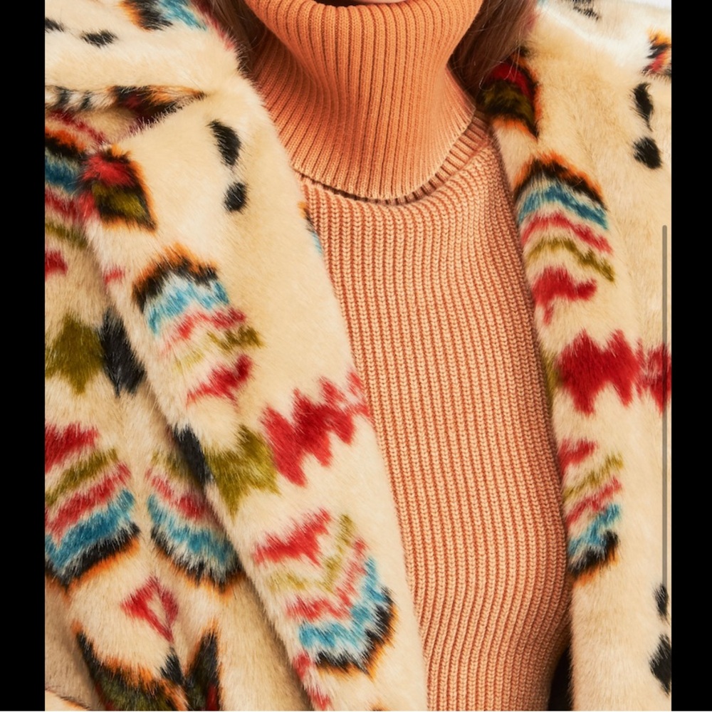 Free People Carmella Faux Fur Coat size medium • tribal print fur jacket - Picture 2 of 11